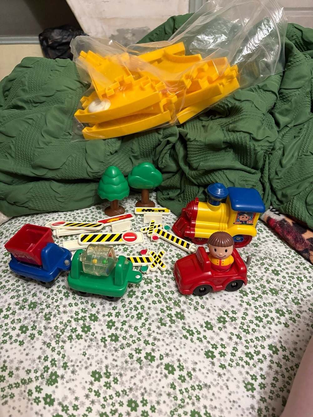 Railway Train Set with Track, Cars, and Figure